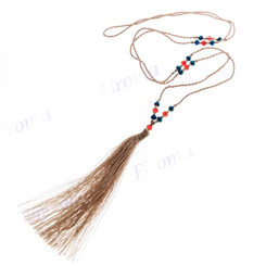 4mm Beads Nylon 32" Beige Blue Necklace Pendant