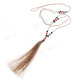 4mm Beads Nylon 32" Beige Blue Necklace Pendant