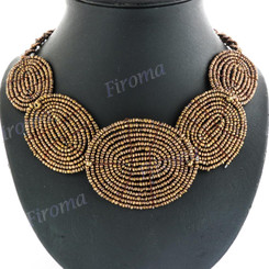 Seed Beads 24" Bronze Necklace Pendant