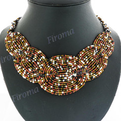Seed Beads 24" Black Brown Necklace Pendant