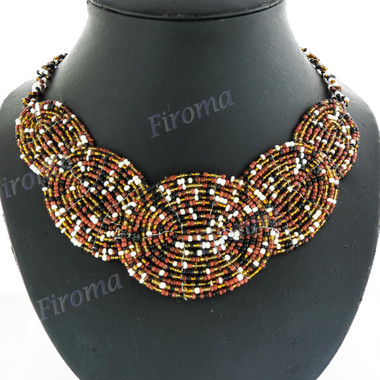 Seed Beads 24" Black Brown Necklace Pendant
