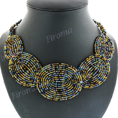 Seed Beads 24" Peacock Black Necklace Pendant