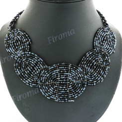 Seed Beads 24" Hematite Black Necklace Pendant