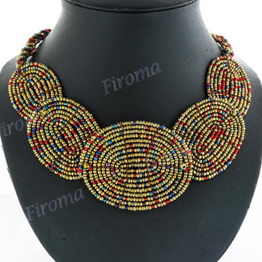 Seed Beads 24" Peacock Copper Necklace Pendant