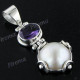 1 11/16" 925 Silver Amethyst White Mabe Pendant