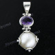 1 11/16" 925 Silver Amethyst White Mabe Pendant