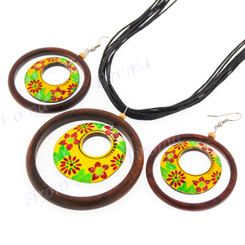 Wood Ethnic 18" Wires Necklace Earring
