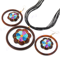 Wood Ethnic 18" Wires Necklace Earring
