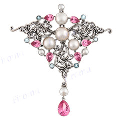 4 15/16" 925 Silver Blue Topaz Pink Quartz Mabe Pendant