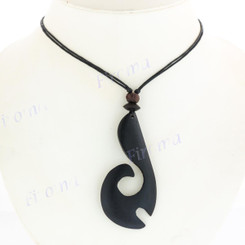 Wood Maori 20" Black Necklace