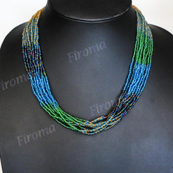 Seed Beads 24" Green Blue Necklace