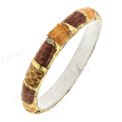 Python Snake Leather Yellow Brown Bangle Bracelet