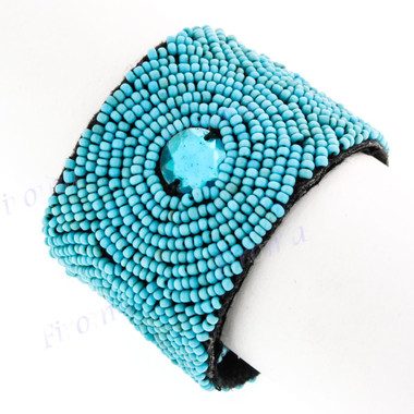 Glass Seed Beads 7 1/2" Turquoise Blue Bracelet
