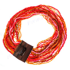 Seed Beads Bugle Buckle 18" Orange Gold Necklace Bead