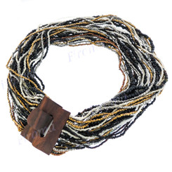 Seed Beads Bugle Buckle 18" Silver Black Necklace Bead