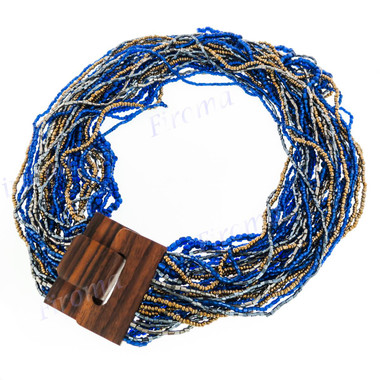 Seed Beads Bugle Buckle 18" Royal Blue Necklace Bead