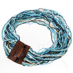 Seed Beads Bugle Buckle 18" Turquoise Aqua Necklace Bead