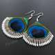 2 9/16" Peacock Feather Iridescent Silver French Earrings