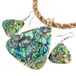 Paua Abalone Shell 17" Beige Wires Necklace Earring