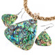 Paua Abalone Shell 17" Beige Wires Necklace Earring