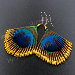 2 9/16" Peacock Feather Gold French Earrings