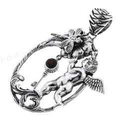 2 3/4" 925 Silver Garnet Flower Dragonfly Angel Pendant