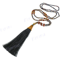 Dried Berry Seed 4mm Glass Beads Brass us 32" Hematite Tassel Necklace Pendant