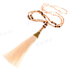 Dried Berry Seeds 4mm Glass Beads Brass us 32" Peach Tassel Necklace Pendant
