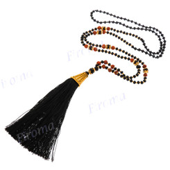 Dried Berry Seeds 4mm Glass Beads Brass us 32" Black Tassel Necklace Pendant