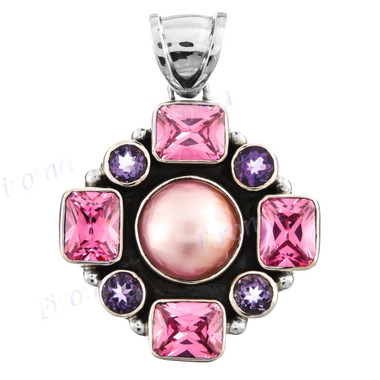 1 9/16" 925 Silver Pink Mabe Pk Quartz Amethyst Pendant