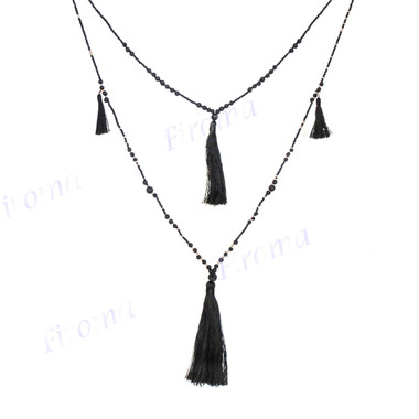 Beads Nylon us 32" Black Gold Tassel Necklace Pendant