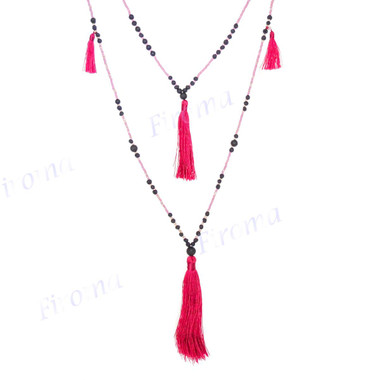 Nylon Beads us 32" Burgundy Gold Tassel Necklace Pendant