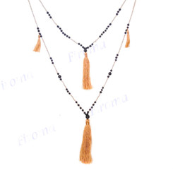 Beads Nylon us 32" Brown Gold Tassel Necklace Pendant