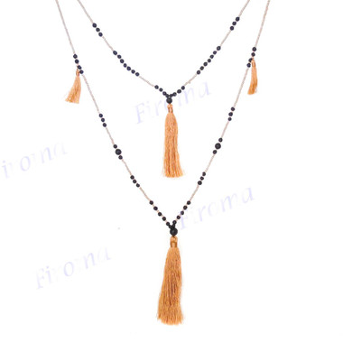 Beads Nylon us 32" Brown Gold Tassel Necklace Pendant
