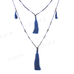 Beads Nylon us 32" Blue Gold Tassel Necklace Pendant