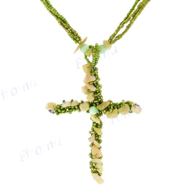 Lemon Jade Chips 2mm Glass Seed Beads 22" Necklace Pendant
