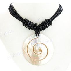 Mother Of Pearl Cotton Rope Shell 18" Black Necklace