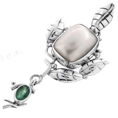 1 1/2" 925 Silver Emerald White Mabe Pearl us Pendant