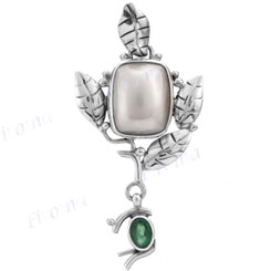 1 1/2" 925 Silver Emerald White Mabe Pearl us Pendant