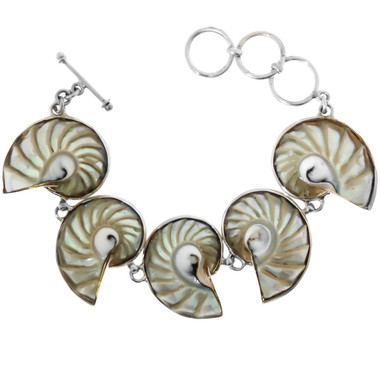 925 Silver Genuine Nautilus Shell 8" Toggle Bracelet
