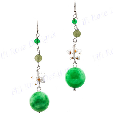 2 3/4" Aventurine Sterling Silver French Drop Earrings