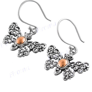 3/4" 925 Silver Butterfly us Gold French Wires Earrings
