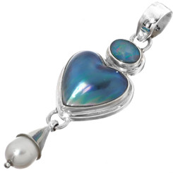 1 9/16" 925 Silver Mabe Pear Pearl Opal Heart us Pendant