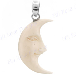 1 7/8" 925 Silver Bison Bone Carving Moon us Pendant