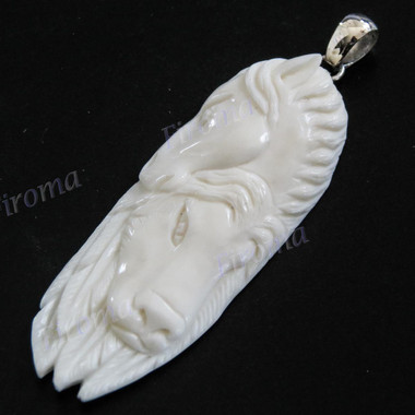 3 1/8" 925 Sterling Silver Bison Bone Horse us Pendant