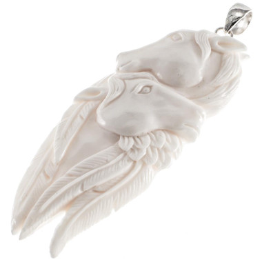 3 1/4" 925 Silver Bovine Bone Carving Horse Cow us Pendant