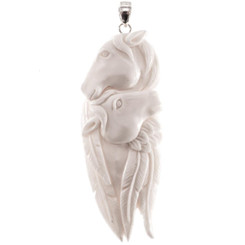 3 1/4" 925 Silver Bovine Bone Carving Horse Cow us Pendant