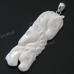3 1/16" 925 Silver Bison Bone Equestrian Horse us Pendant