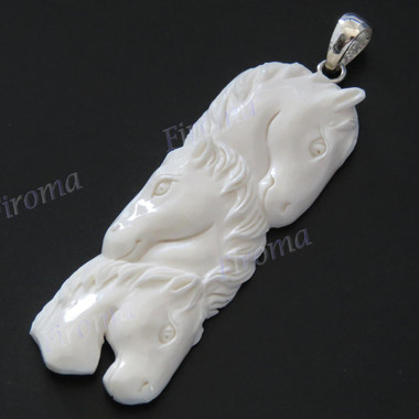 3 1/16" 925 Silver Bison Bone Equestrian Horse us Pendant