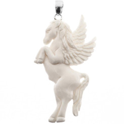 2 11/16" 925 Sterling Silver Bison Bone Horse us Pendant